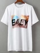 Shein White Crew Neck Baby Print T-shirt