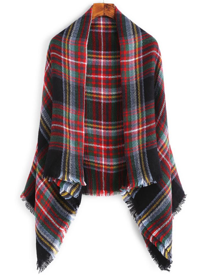 Shein Multicolor Plaid Raw Edge Square Shawl Scarf