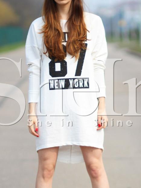 Shein White Round Neck Letters Print Dress