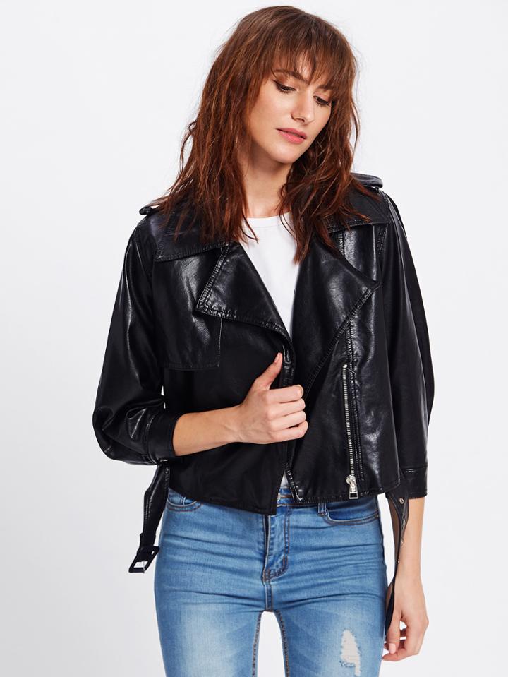 Shein Pu Biker Jacket With Belt