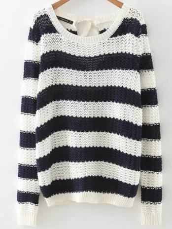 Shein Navy Striped Tie Back Knitwear