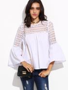 Shein White Lace Insert Cutout Back Bell Sleeve Top