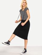 Shein Striped 2 In 1 Tee Dress - Black