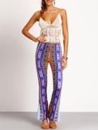 Shein Purple Florals Bell-bottomed Pant