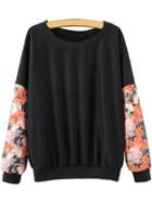 Shein Black Floral Splicing Pullover Sweatshirt