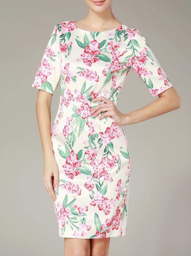 Shein Nude Crew Neck Floral Shift Dress