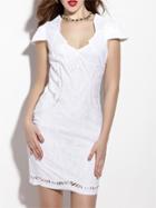 Shein White Backless Embroidered Hollow Sheath Dress