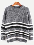 Shein Grey Drop Shoulder Striped Sweater