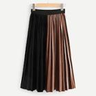 Shein Velvet Color Block Pleated Skirt