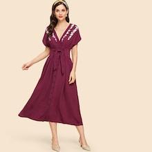 Shein Button Front Embroidered Shell Dress