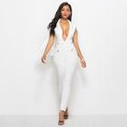 Shein Deep V Neck Jumpsuit With Cape Detail