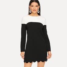 Shein Scalloped Hem Two Tone Dress