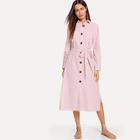 Shein Pocket Front Slit Side Self Belted Shirt Dress