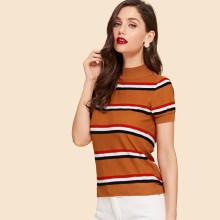 Shein Mock Neck Striped Knit Top
