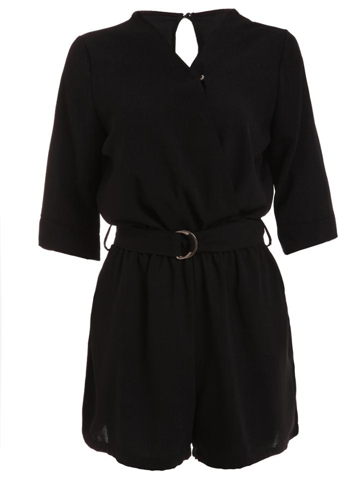 Shein Surplice Front Belted 3/4 Sleeve Romper