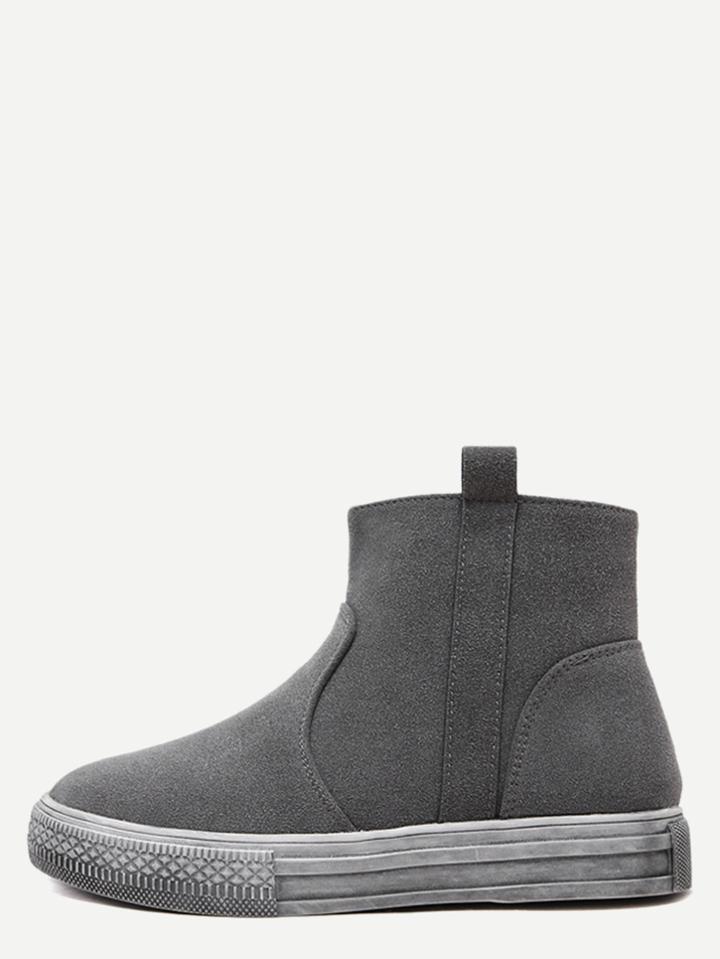 Shein Grey Nubuck Leather Side Zipper Rubber Sole Short Boots