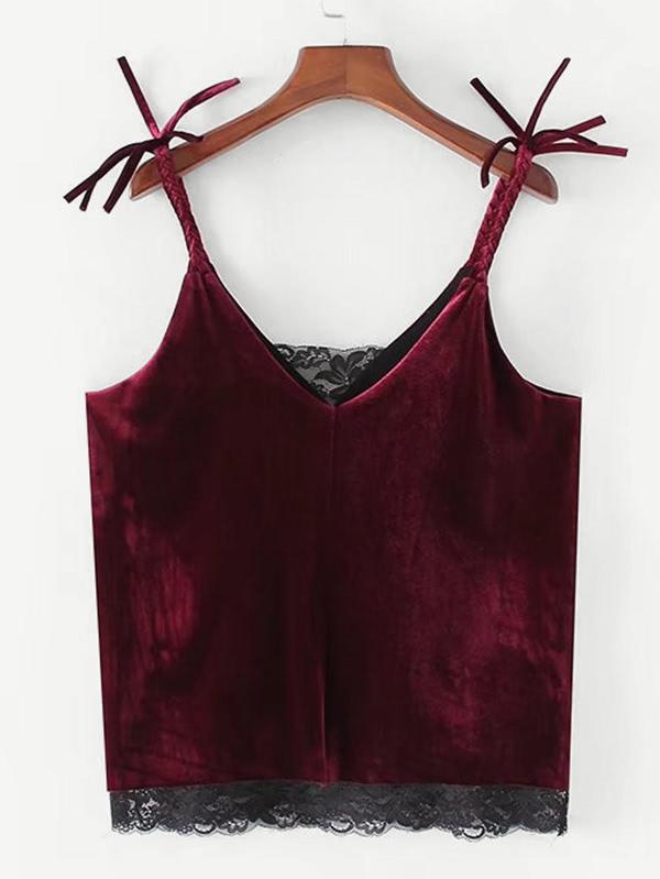 Shein Lace Hem Velvet Cami Top