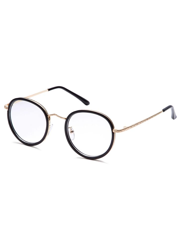 Shein Black Plastic Frame Metal Arm Round Glasses