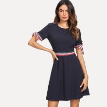 Shein Knot Cuff Striped Fit & Flare Dress