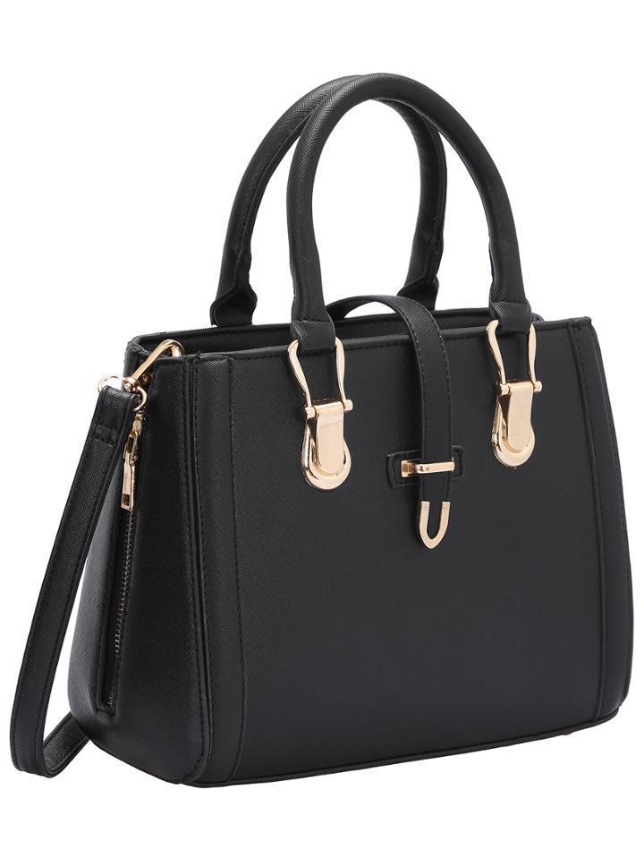 Shein Black Buckle Zipper Pu Shoulder Bag