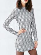 Shein White Mock Neck Abstract Print Dress