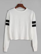 Shein White Striped Trim Long Sleeve Knitwear