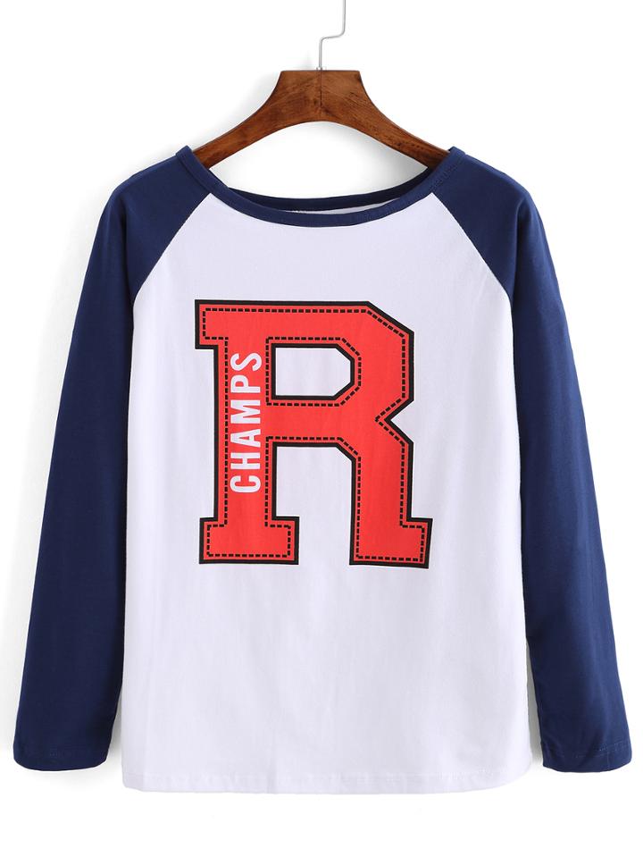 Shein White Raglan Sleeve Letter Print T-shirt