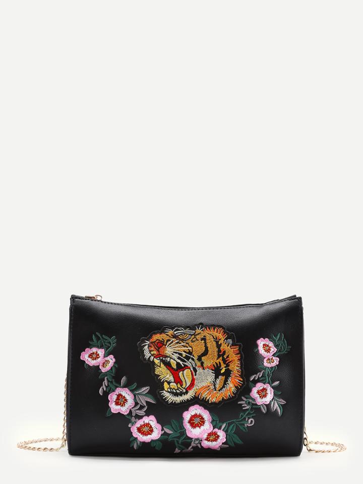 Shein Tiger Embroidery Clutch Bag With Chain