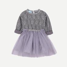 Shein Girls Bow Detail Lace Overlay Dress