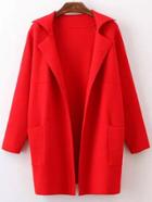 Shein Red Lapel Long Sleeve Pockets Sweater Coat
