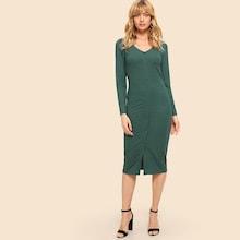 Shein 80s Ribbed Knit Button Up Dress