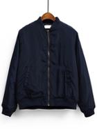 Shein Navy Stand Collar Pocket Padded Jacket