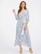 Shein Gathered Sleeve Mixed Print Surplice Wrap Dress