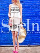 Shein Beige Sleeveless Aztec Print Layer Dress