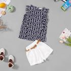 Shein Girls Calico Print Blouse With Shorts