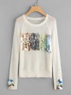 Shein Sequin Detail Raglan Sleeve Paper Thin Sweater