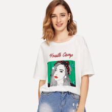 Shein Letter & Girl Print Tee