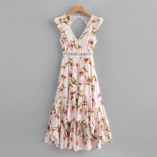 Shein Lace Panel Open Back Dip Hem Dress