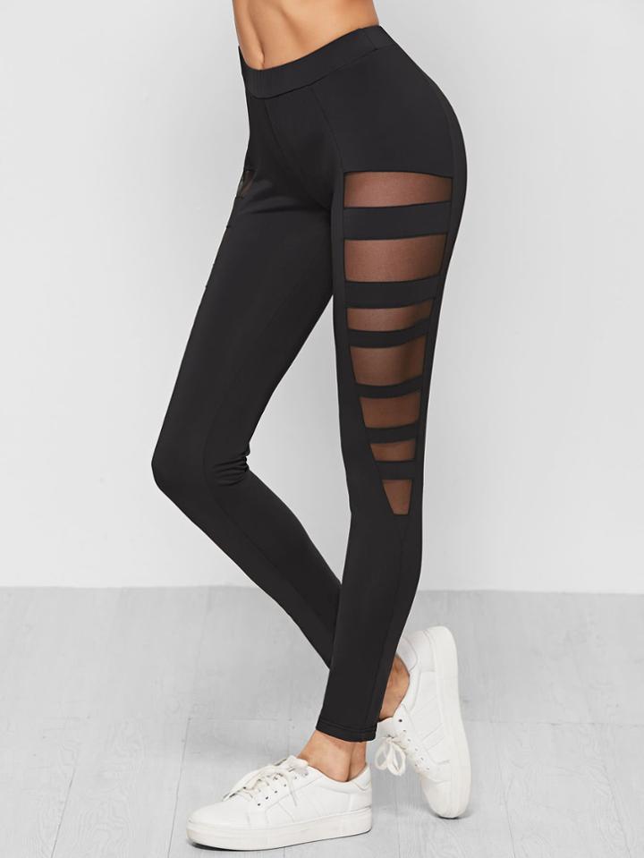 Shein Mesh Insert Ladder Cutout Leggings