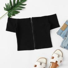Shein Zipper Up Ribbed Top
