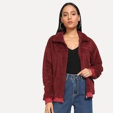 Shein Zip Decoration Solid Teddy Jacket