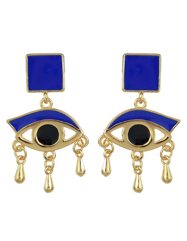Shein Blue Enamel Eye Shape Women Hanging Stud Earrings