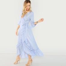 Shein Ruffle Detail Belted Bell Sleeve Dress