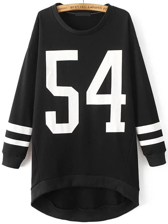 Shein Black Letter Print High Low Sweatshirt Dress
