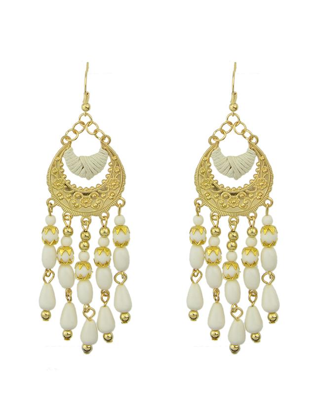 Shein Beige Long Chandelier Beads Earrings