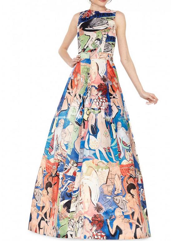 Shein Multicolor Crew Neck Cartoon Patchwork Maxi Dress