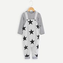 Shein Toddler Boys Striped Top With Star Print Overalls