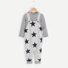 Shein Toddler Boys Striped Top With Star Print Overalls