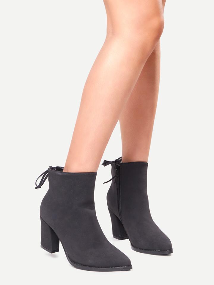 Shein Black Pointed Toe Side Zipper Lace Up Back Boots