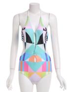 Shein Slit Front Geometric Print One-piece Swimwear